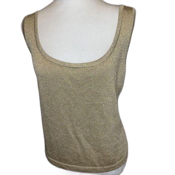 St. John Basics Gold Metallic Santana Knit Tank Top Womens Sleeveless Shirt - Picture 2 of 5